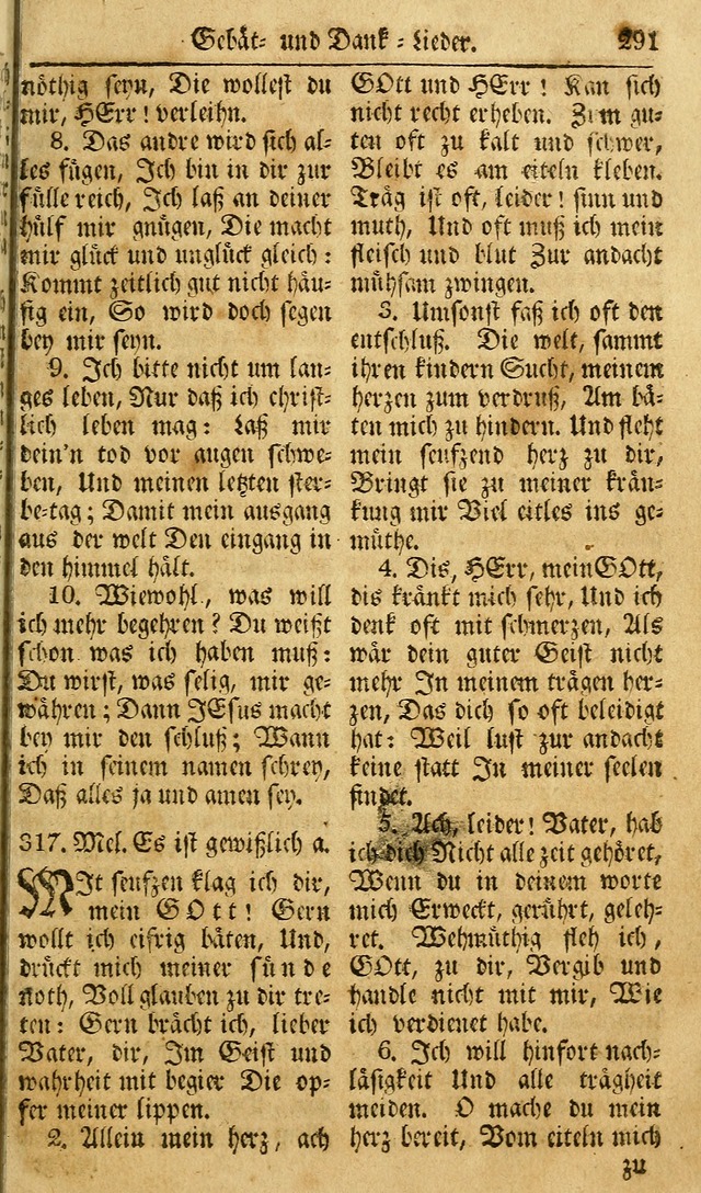 Das Geistliche Saitenspiel: oder, Eine Sammlung auserlesener, erbaulicher, geistreicher Lieder zum Gebrauch aller Gottliebenden Seelen, insonderheit für dei Gemeinen der Evangelischen... (1st Aufl.) page 291