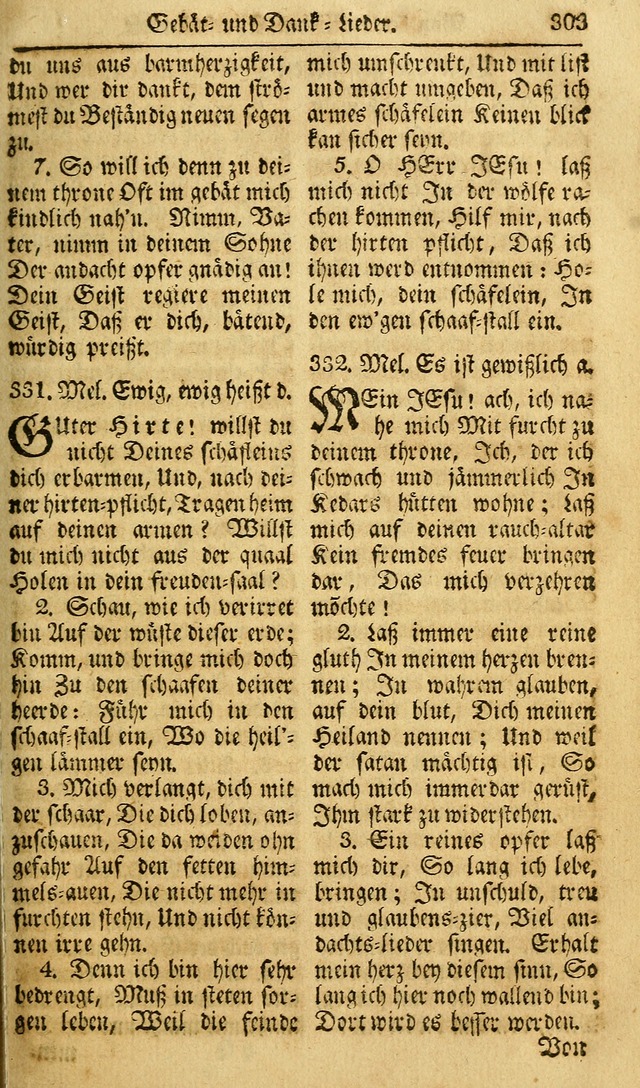 Das Geistliche Saitenspiel: oder, Eine Sammlung auserlesener, erbaulicher, geistreicher Lieder zum Gebrauch aller Gottliebenden Seelen, insonderheit für dei Gemeinen der Evangelischen... (1st Aufl.) page 303