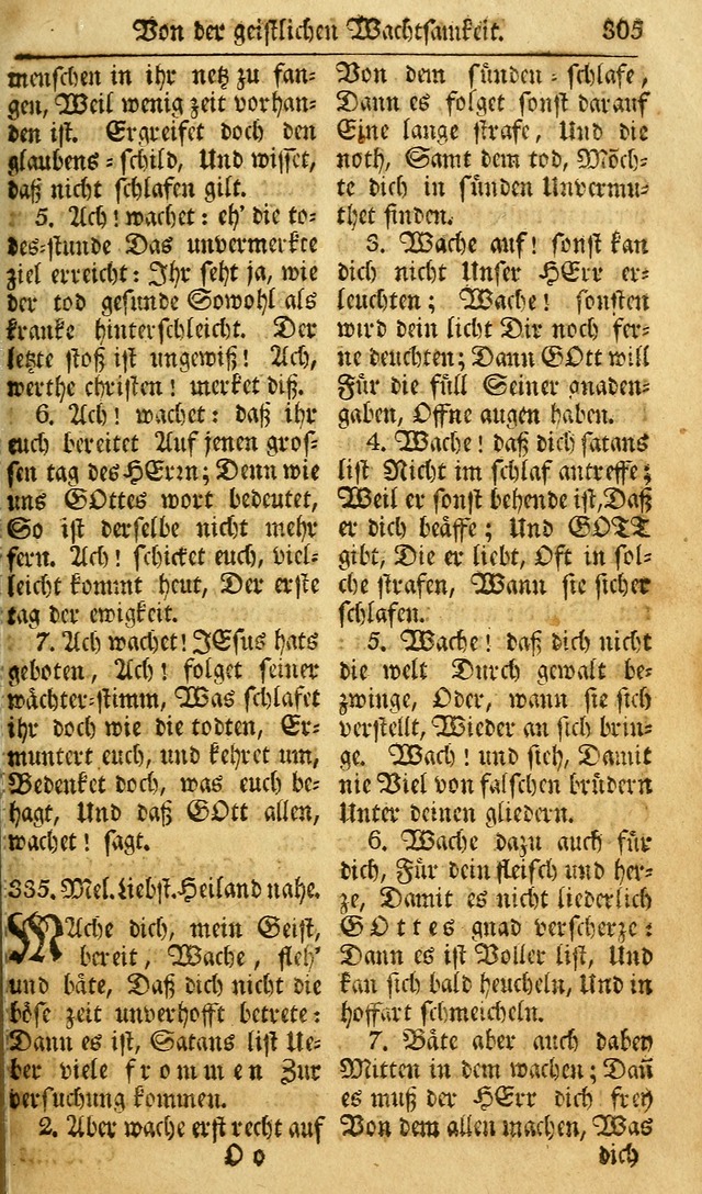 Das Geistliche Saitenspiel: oder, Eine Sammlung auserlesener, erbaulicher, geistreicher Lieder zum Gebrauch aller Gottliebenden Seelen, insonderheit für dei Gemeinen der Evangelischen... (1st Aufl.) page 305