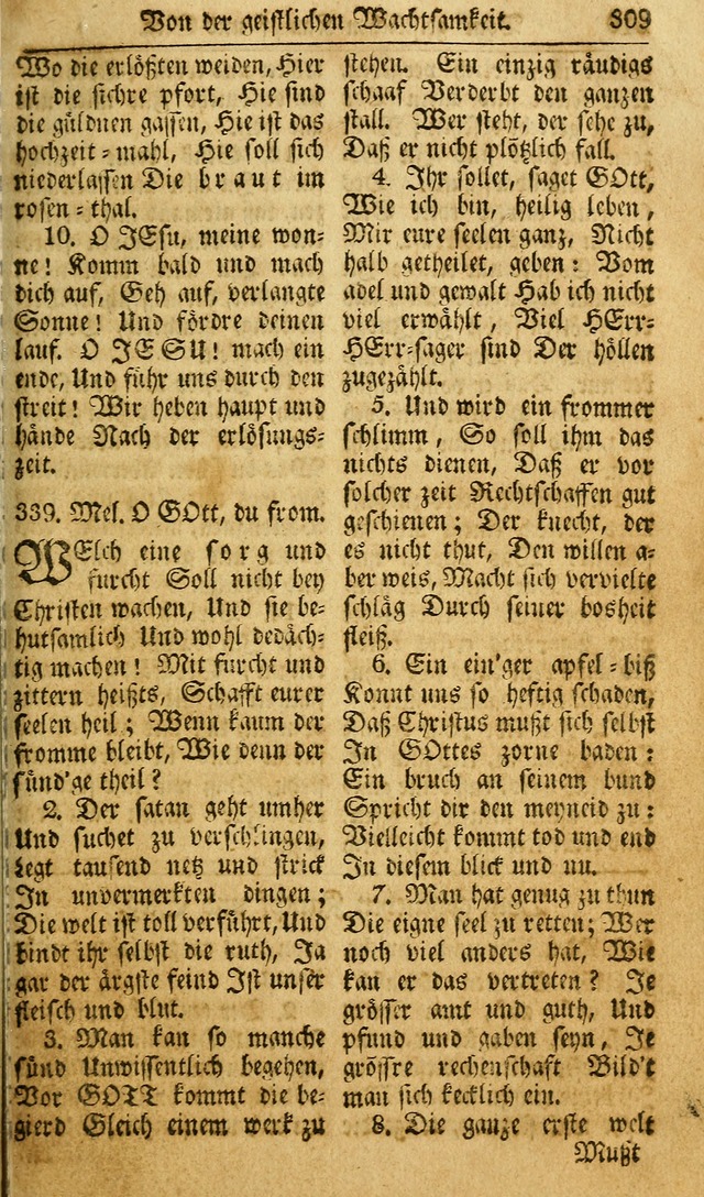 Das Geistliche Saitenspiel: oder, Eine Sammlung auserlesener, erbaulicher, geistreicher Lieder zum Gebrauch aller Gottliebenden Seelen, insonderheit für dei Gemeinen der Evangelischen... (1st Aufl.) page 309