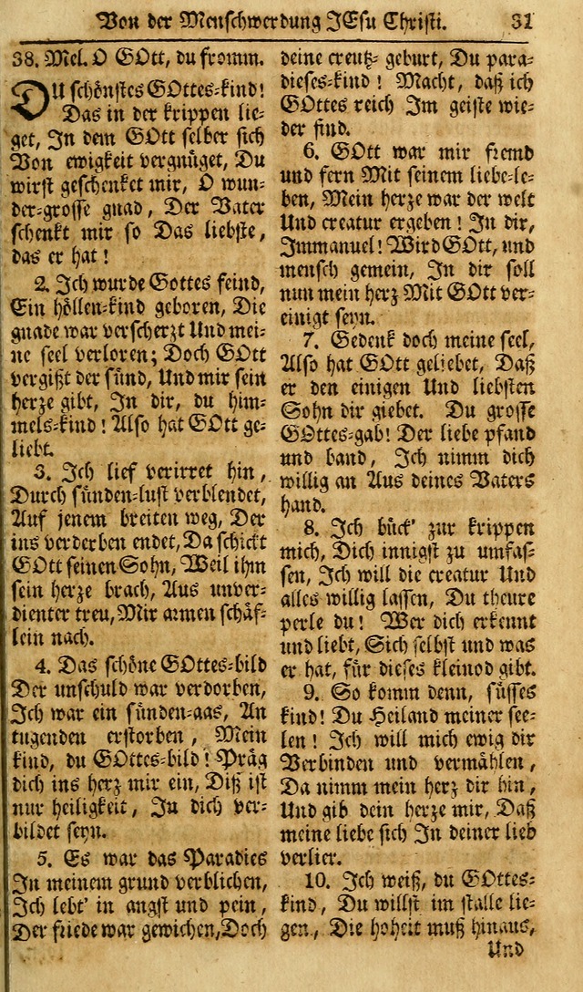 Das Geistliche Saitenspiel: oder, Eine Sammlung auserlesener, erbaulicher, geistreicher Lieder zum Gebrauch aller Gottliebenden Seelen, insonderheit für dei Gemeinen der Evangelischen... (1st Aufl.) page 31