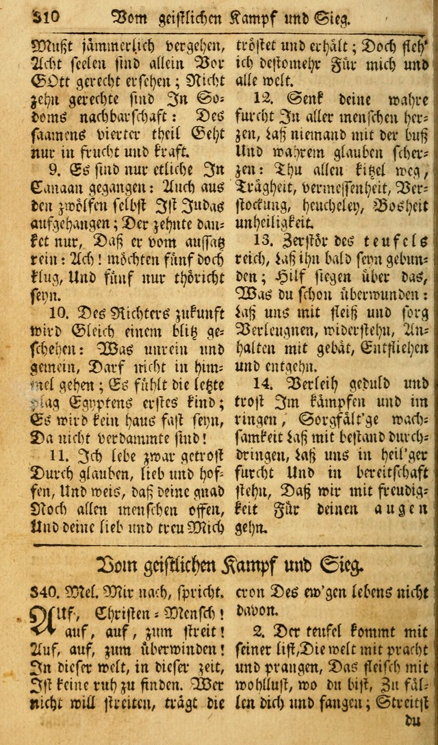 Das Geistliche Saitenspiel: oder, Eine Sammlung auserlesener, erbaulicher, geistreicher Lieder zum Gebrauch aller Gottliebenden Seelen, insonderheit für dei Gemeinen der Evangelischen... (1st Aufl.) page 310