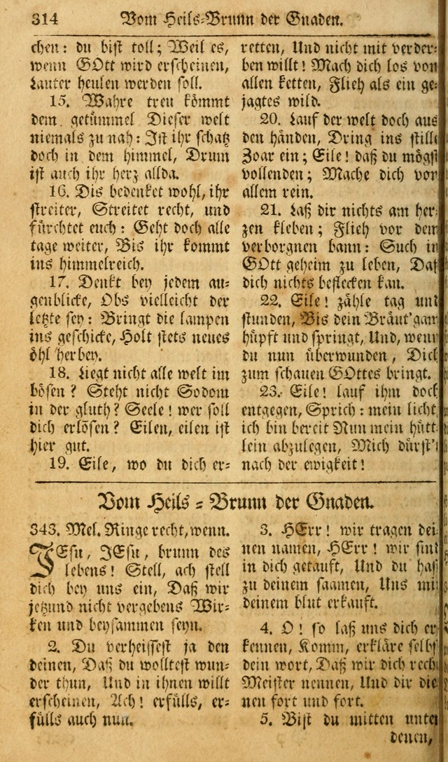 Das Geistliche Saitenspiel: oder, Eine Sammlung auserlesener, erbaulicher, geistreicher Lieder zum Gebrauch aller Gottliebenden Seelen, insonderheit für dei Gemeinen der Evangelischen... (1st Aufl.) page 314