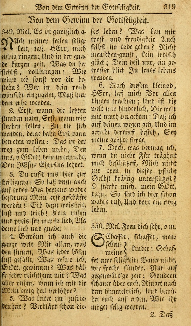 Das Geistliche Saitenspiel: oder, Eine Sammlung auserlesener, erbaulicher, geistreicher Lieder zum Gebrauch aller Gottliebenden Seelen, insonderheit für dei Gemeinen der Evangelischen... (1st Aufl.) page 319