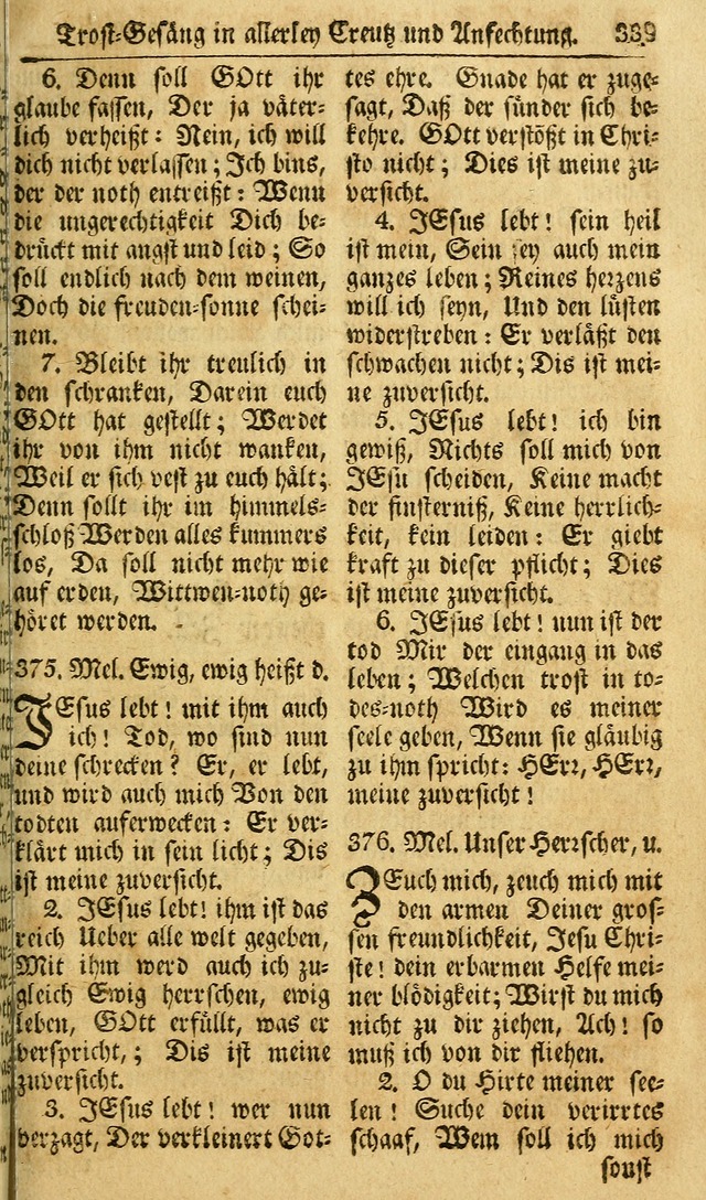 Das Geistliche Saitenspiel: oder, Eine Sammlung auserlesener, erbaulicher, geistreicher Lieder zum Gebrauch aller Gottliebenden Seelen, insonderheit für dei Gemeinen der Evangelischen... (1st Aufl.) page 339