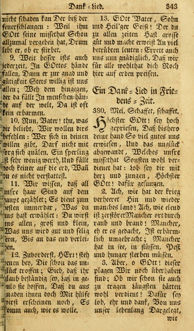 Das Geistliche Saitenspiel: oder, Eine Sammlung auserlesener, erbaulicher, geistreicher Lieder zum Gebrauch aller Gottliebenden Seelen, insonderheit für dei Gemeinen der Evangelischen... (1st Aufl.) page 343