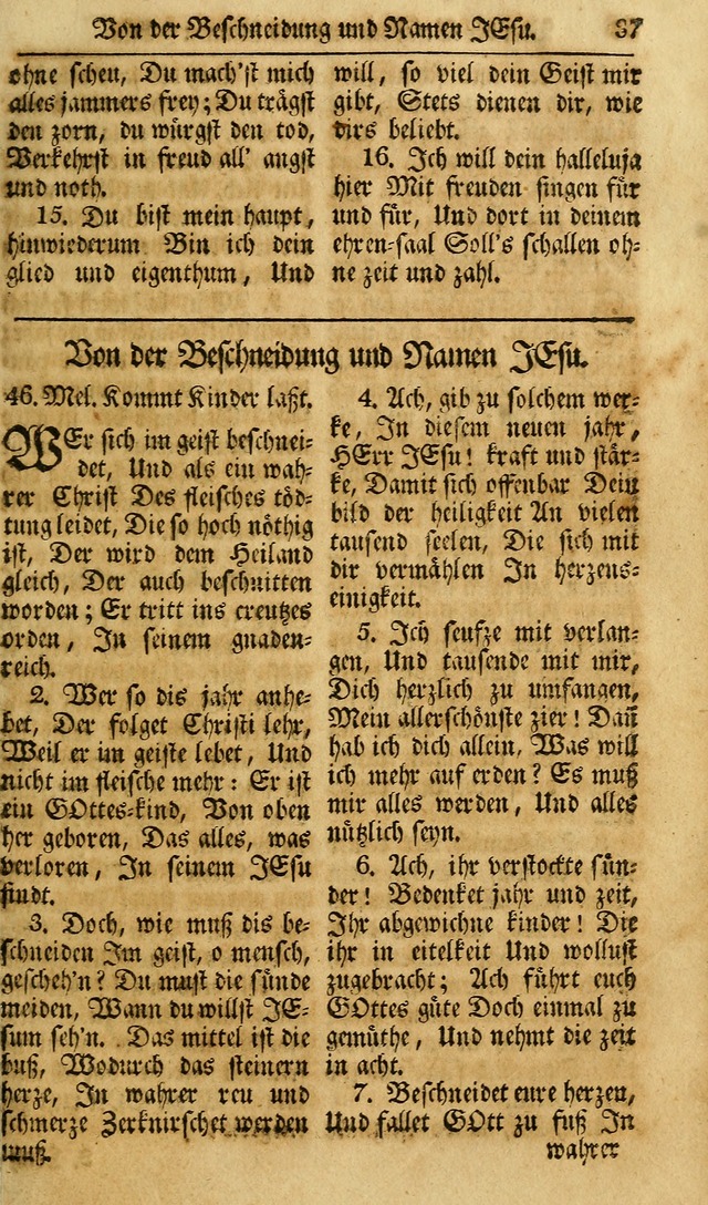 Das Geistliche Saitenspiel: oder, Eine Sammlung auserlesener, erbaulicher, geistreicher Lieder zum Gebrauch aller Gottliebenden Seelen, insonderheit für dei Gemeinen der Evangelischen... (1st Aufl.) page 37