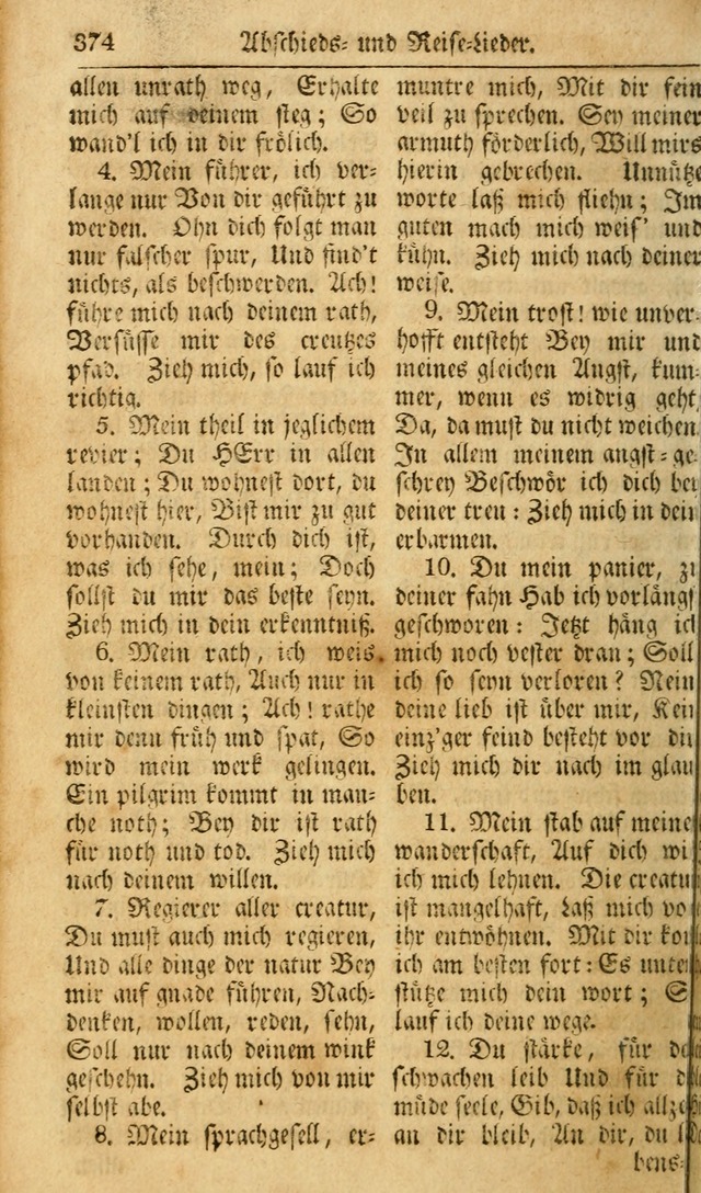 Das Geistliche Saitenspiel: oder, Eine Sammlung auserlesener, erbaulicher, geistreicher Lieder zum Gebrauch aller Gottliebenden Seelen, insonderheit für dei Gemeinen der Evangelischen... (1st Aufl.) page 374