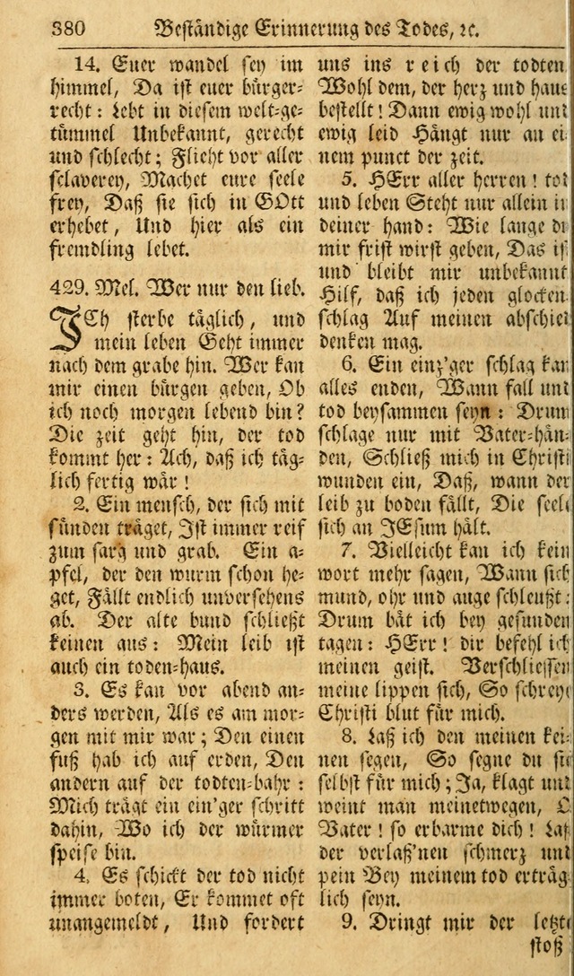 Das Geistliche Saitenspiel: oder, Eine Sammlung auserlesener, erbaulicher, geistreicher Lieder zum Gebrauch aller Gottliebenden Seelen, insonderheit für dei Gemeinen der Evangelischen... (1st Aufl.) page 380