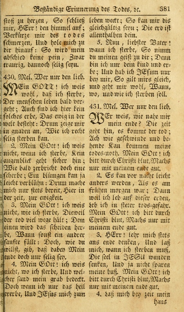 Das Geistliche Saitenspiel: oder, Eine Sammlung auserlesener, erbaulicher, geistreicher Lieder zum Gebrauch aller Gottliebenden Seelen, insonderheit für dei Gemeinen der Evangelischen... (1st Aufl.) page 381