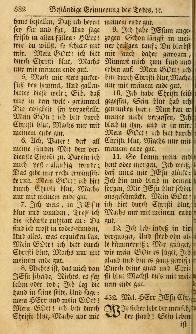 Das Geistliche Saitenspiel: oder, Eine Sammlung auserlesener, erbaulicher, geistreicher Lieder zum Gebrauch aller Gottliebenden Seelen, insonderheit für dei Gemeinen der Evangelischen... (1st Aufl.) page 382