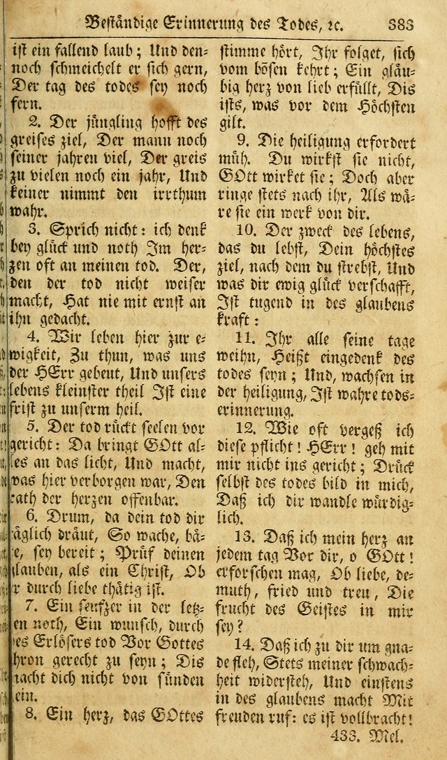 Das Geistliche Saitenspiel: oder, Eine Sammlung auserlesener, erbaulicher, geistreicher Lieder zum Gebrauch aller Gottliebenden Seelen, insonderheit für dei Gemeinen der Evangelischen... (1st Aufl.) page 383