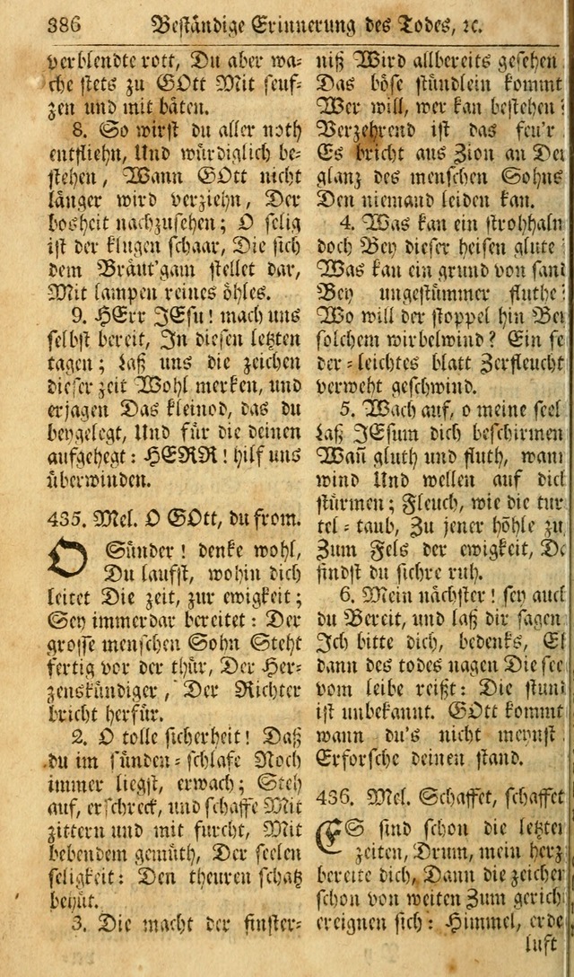 Das Geistliche Saitenspiel: oder, Eine Sammlung auserlesener, erbaulicher, geistreicher Lieder zum Gebrauch aller Gottliebenden Seelen, insonderheit für dei Gemeinen der Evangelischen... (1st Aufl.) page 386