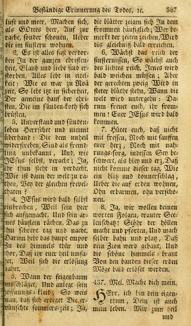 Das Geistliche Saitenspiel: oder, Eine Sammlung auserlesener, erbaulicher, geistreicher Lieder zum Gebrauch aller Gottliebenden Seelen, insonderheit für dei Gemeinen der Evangelischen... (1st Aufl.) page 387