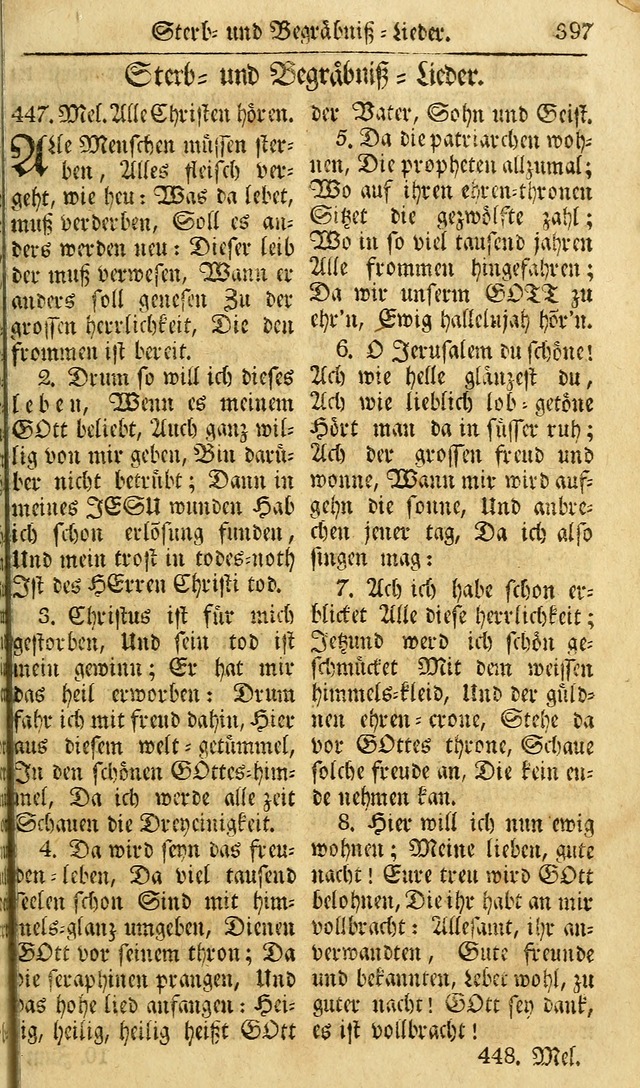 Das Geistliche Saitenspiel: oder, Eine Sammlung auserlesener, erbaulicher, geistreicher Lieder zum Gebrauch aller Gottliebenden Seelen, insonderheit für dei Gemeinen der Evangelischen... (1st Aufl.) page 397