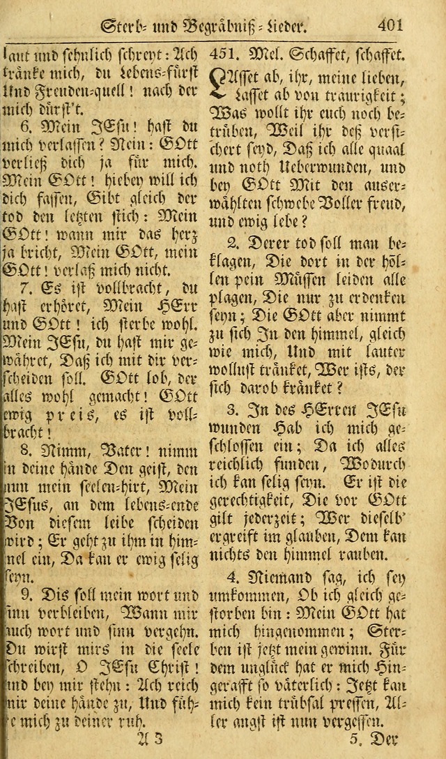 Das Geistliche Saitenspiel: oder, Eine Sammlung auserlesener, erbaulicher, geistreicher Lieder zum Gebrauch aller Gottliebenden Seelen, insonderheit für dei Gemeinen der Evangelischen... (1st Aufl.) page 401