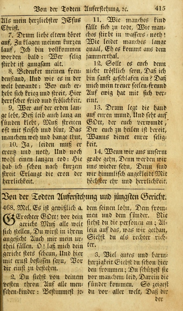 Das Geistliche Saitenspiel: oder, Eine Sammlung auserlesener, erbaulicher, geistreicher Lieder zum Gebrauch aller Gottliebenden Seelen, insonderheit für dei Gemeinen der Evangelischen... (1st Aufl.) page 415