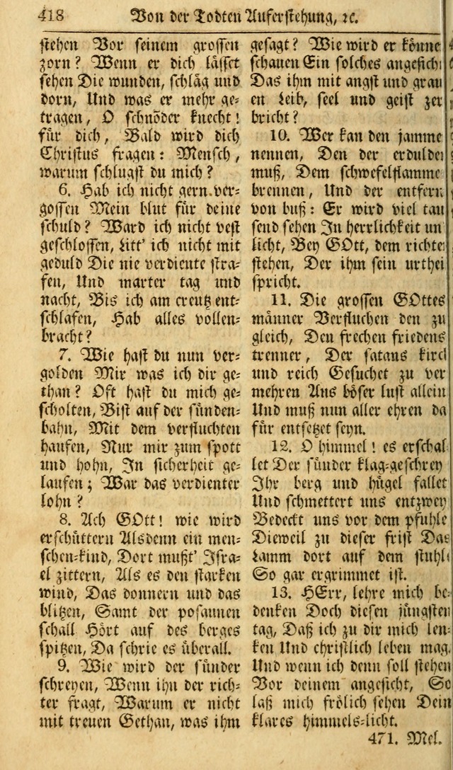 Das Geistliche Saitenspiel: oder, Eine Sammlung auserlesener, erbaulicher, geistreicher Lieder zum Gebrauch aller Gottliebenden Seelen, insonderheit für dei Gemeinen der Evangelischen... (1st Aufl.) page 418