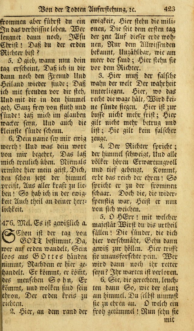 Das Geistliche Saitenspiel: oder, Eine Sammlung auserlesener, erbaulicher, geistreicher Lieder zum Gebrauch aller Gottliebenden Seelen, insonderheit für dei Gemeinen der Evangelischen... (1st Aufl.) page 423