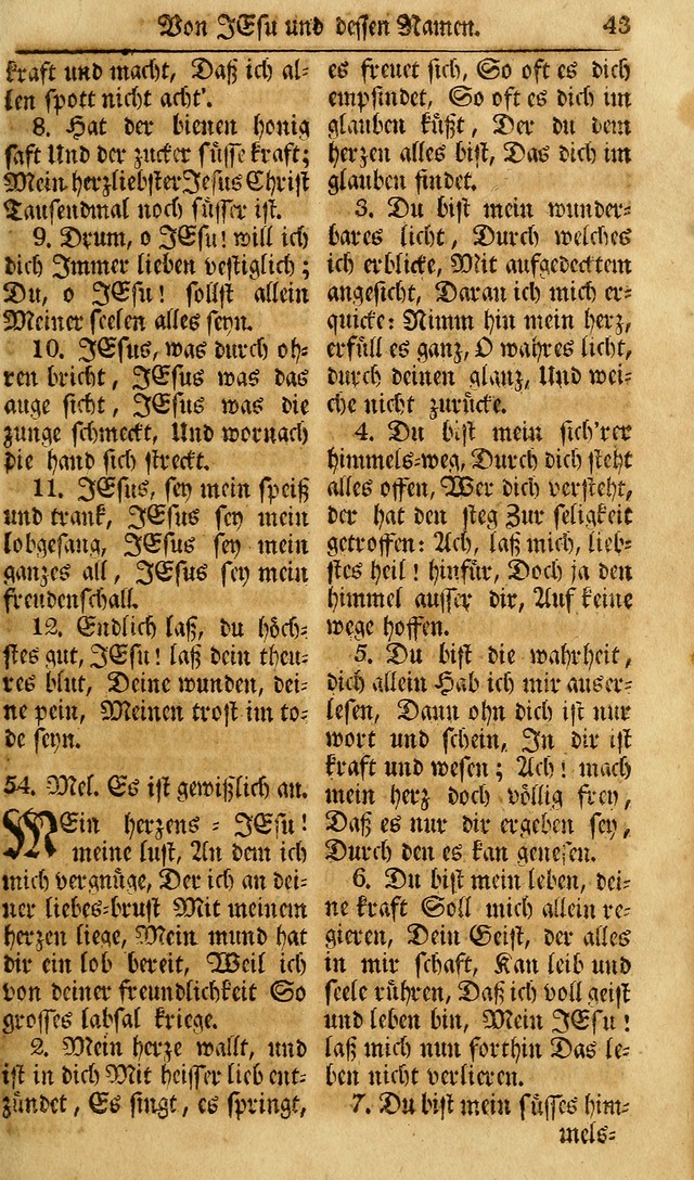 Das Geistliche Saitenspiel: oder, Eine Sammlung auserlesener, erbaulicher, geistreicher Lieder zum Gebrauch aller Gottliebenden Seelen, insonderheit für dei Gemeinen der Evangelischen... (1st Aufl.) page 43