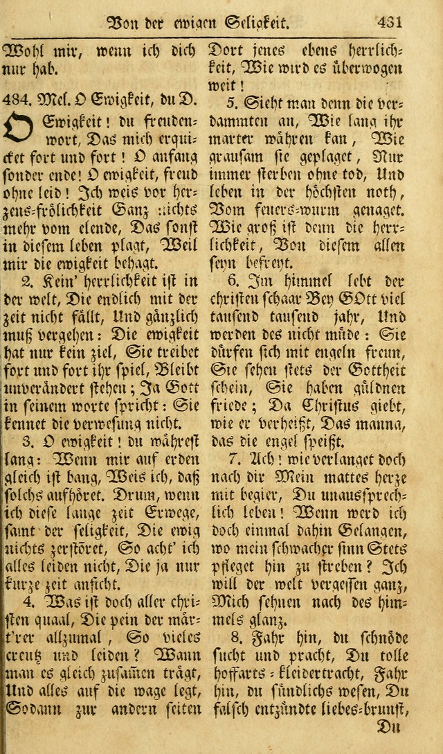 Das Geistliche Saitenspiel: oder, Eine Sammlung auserlesener, erbaulicher, geistreicher Lieder zum Gebrauch aller Gottliebenden Seelen, insonderheit für dei Gemeinen der Evangelischen... (1st Aufl.) page 431