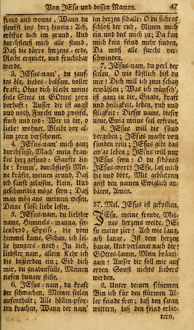 Das Geistliche Saitenspiel: oder, Eine Sammlung auserlesener, erbaulicher, geistreicher Lieder zum Gebrauch aller Gottliebenden Seelen, insonderheit für dei Gemeinen der Evangelischen... (1st Aufl.) page 47