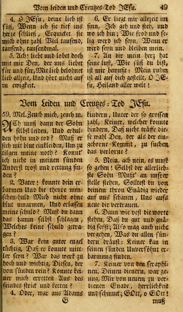 Das Geistliche Saitenspiel: oder, Eine Sammlung auserlesener, erbaulicher, geistreicher Lieder zum Gebrauch aller Gottliebenden Seelen, insonderheit für dei Gemeinen der Evangelischen... (1st Aufl.) page 49