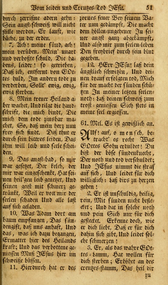 Das Geistliche Saitenspiel: oder, Eine Sammlung auserlesener, erbaulicher, geistreicher Lieder zum Gebrauch aller Gottliebenden Seelen, insonderheit für dei Gemeinen der Evangelischen... (1st Aufl.) page 51