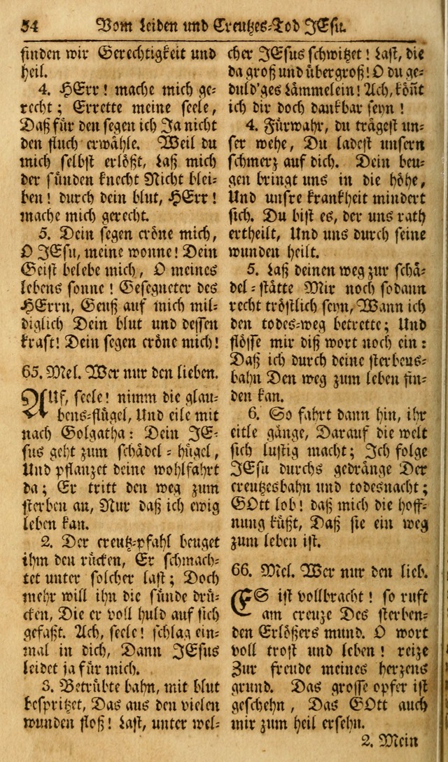 Das Geistliche Saitenspiel: oder, Eine Sammlung auserlesener, erbaulicher, geistreicher Lieder zum Gebrauch aller Gottliebenden Seelen, insonderheit für dei Gemeinen der Evangelischen... (1st Aufl.) page 54