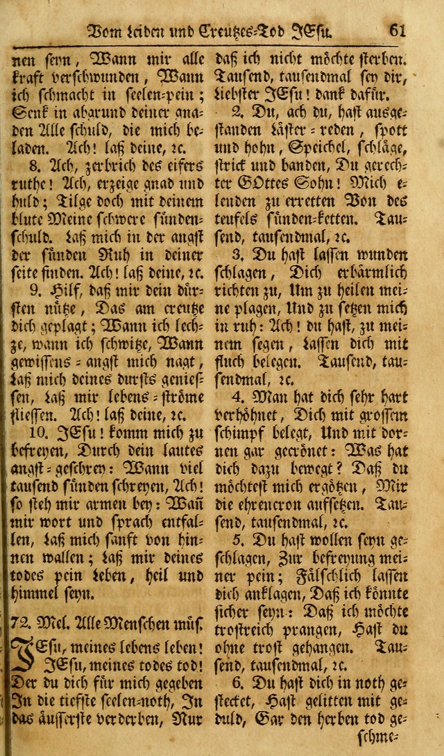 Das Geistliche Saitenspiel: oder, Eine Sammlung auserlesener, erbaulicher, geistreicher Lieder zum Gebrauch aller Gottliebenden Seelen, insonderheit für dei Gemeinen der Evangelischen... (1st Aufl.) page 61