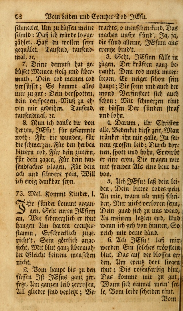 Das Geistliche Saitenspiel: oder, Eine Sammlung auserlesener, erbaulicher, geistreicher Lieder zum Gebrauch aller Gottliebenden Seelen, insonderheit für dei Gemeinen der Evangelischen... (1st Aufl.) page 62