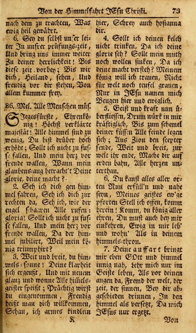 Das Geistliche Saitenspiel: oder, Eine Sammlung auserlesener, erbaulicher, geistreicher Lieder zum Gebrauch aller Gottliebenden Seelen, insonderheit für dei Gemeinen der Evangelischen... (1st Aufl.) page 73