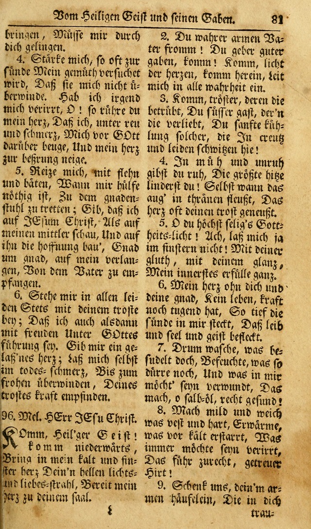 Das Geistliche Saitenspiel: oder, Eine Sammlung auserlesener, erbaulicher, geistreicher Lieder zum Gebrauch aller Gottliebenden Seelen, insonderheit für dei Gemeinen der Evangelischen... (1st Aufl.) page 81