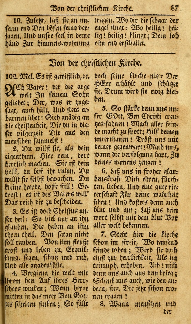 Das Geistliche Saitenspiel: oder, Eine Sammlung auserlesener, erbaulicher, geistreicher Lieder zum Gebrauch aller Gottliebenden Seelen, insonderheit für dei Gemeinen der Evangelischen... (1st Aufl.) page 87