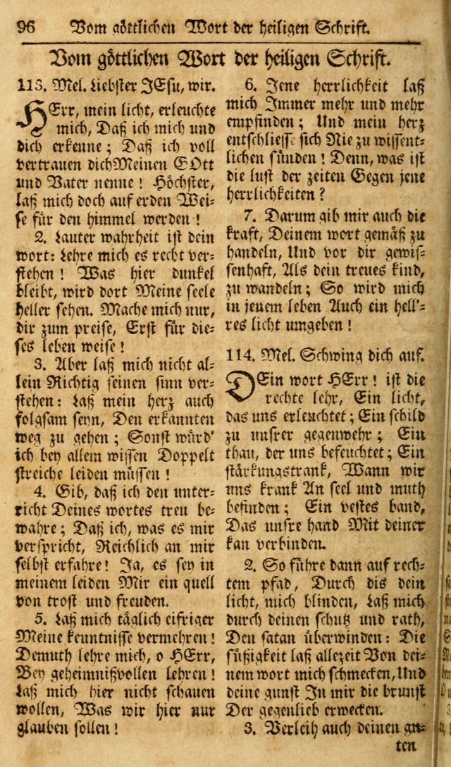 Das Geistliche Saitenspiel: oder, Eine Sammlung auserlesener, erbaulicher, geistreicher Lieder zum Gebrauch aller Gottliebenden Seelen, insonderheit für dei Gemeinen der Evangelischen... (1st Aufl.) page 96