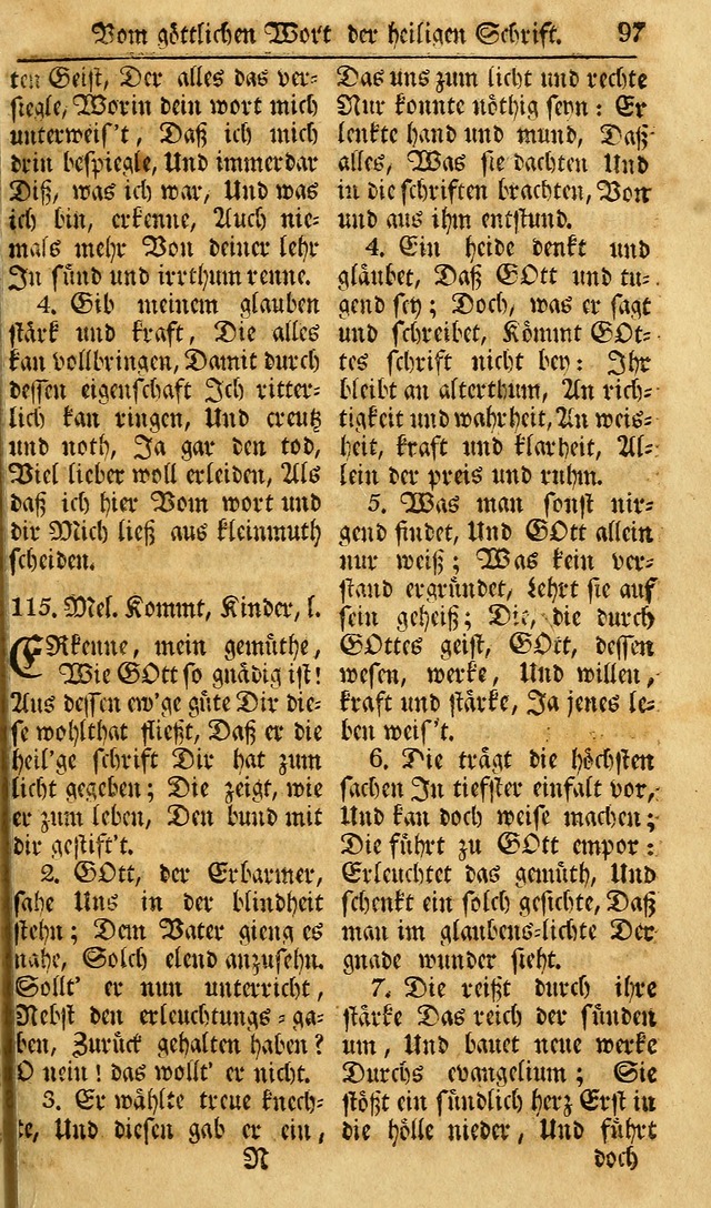 Das Geistliche Saitenspiel: oder, Eine Sammlung auserlesener, erbaulicher, geistreicher Lieder zum Gebrauch aller Gottliebenden Seelen, insonderheit für dei Gemeinen der Evangelischen... (1st Aufl.) page 97