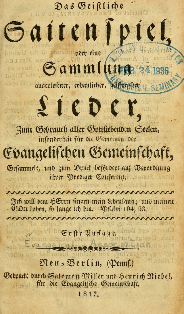 Das Geistliche Saitenspiel: oder, Eine Sammlung auserlesener, erbaulicher, geistreicher Lieder zum Gebrauch aller Gottliebenden Seelen, insonderheit für dei Gemeinen der Evangelischen... (1st Aufl.) page vii