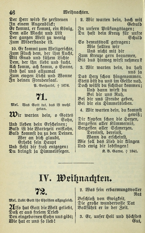 Evangelisches Gesangbuch. Nach Zustimmung der Provinszialsznode vom Jahre 1884 zur Einfürung in der Provinz Brandenburg mit Genehmigung des Evangelischen Oberkirchenrats page 46