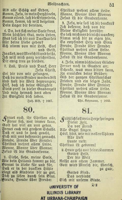 Evangelisches Gesangbuch. Nach Zustimmung der Provinszialsznode vom Jahre 1884 zur Einfürung in der Provinz Brandenburg mit Genehmigung des Evangelischen Oberkirchenrats page 51