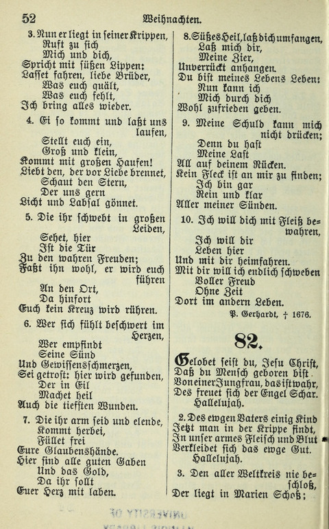 Evangelisches Gesangbuch. Nach Zustimmung der Provinszialsznode vom Jahre 1884 zur Einfürung in der Provinz Brandenburg mit Genehmigung des Evangelischen Oberkirchenrats page 52