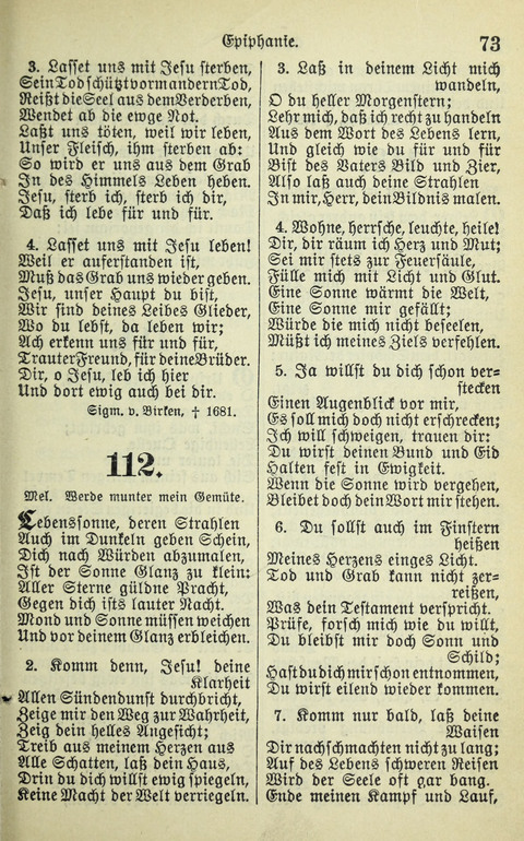 Evangelisches Gesangbuch. Nach Zustimmung der Provinszialsznode vom Jahre 1884 zur Einfürung in der Provinz Brandenburg mit Genehmigung des Evangelischen Oberkirchenrats page 73