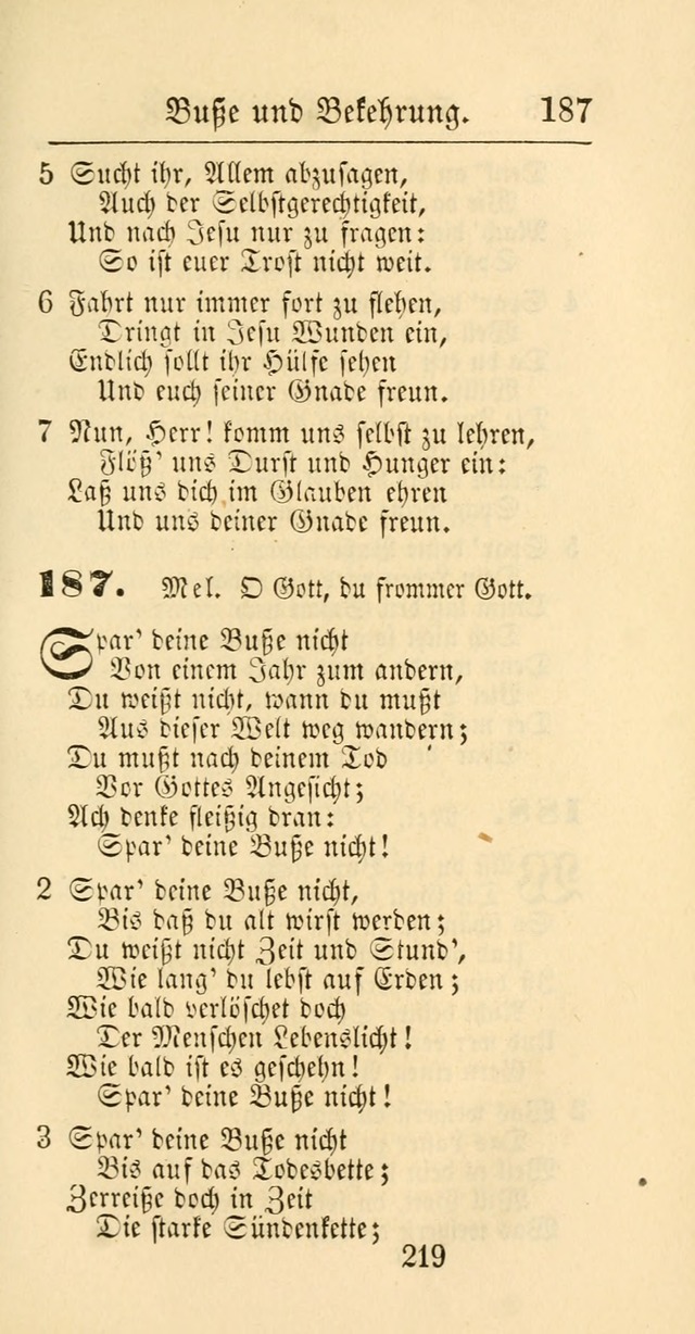 Evangelisches Gesangbuch: oder eine sammlung geistreicher lieder zum gebrauch der Evangelischen Gemeinschaft und aller heilsuchenden seelen page 219