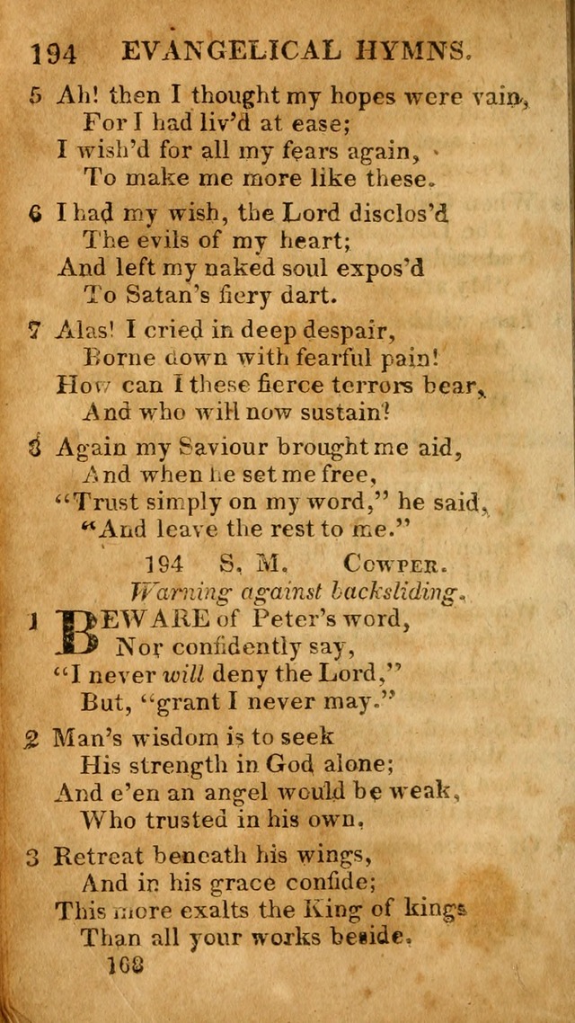 Evangelical Hymns: for private, family, social, and public worship; selected from various authors (3rd ed. enl.) page 168