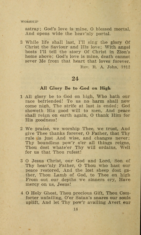 The Evangelical Hymnal. Text edition page 18