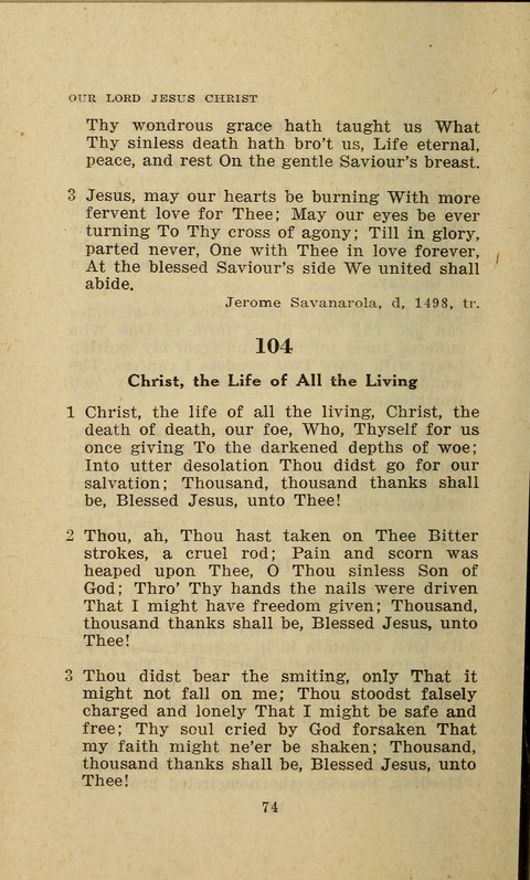 The Evangelical Hymnal. Text edition page 74