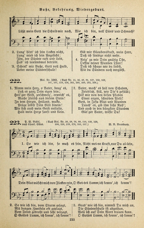 Evangelischer Liederschatz: eine Auswahl der bekanntesten Kernlieder für Sonntags-Schule, Vereine und Gottesdienste (2. Auflage) page 153