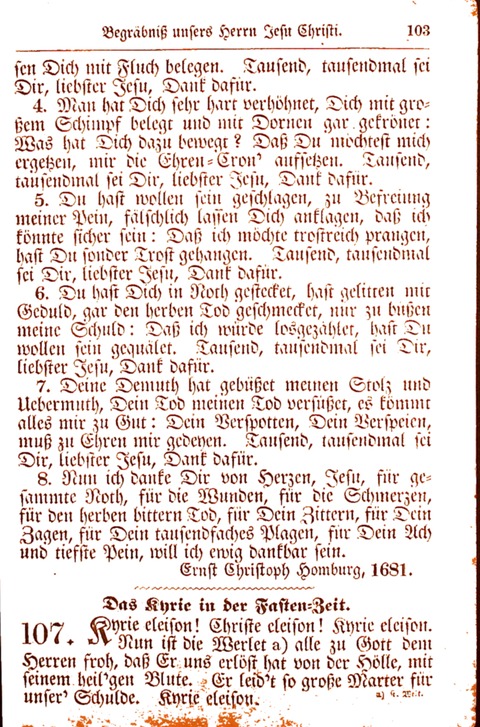 Evangelisch-Lutherisches Gesang-Buch: worin die gebräuchlichsten alten Kirchen-Lieder Dr. M. Lutheri und anderer reinen lehrer und zeugen Gottes, zur Befoerderung der wahren ... (2. verm. Aus.) page 103