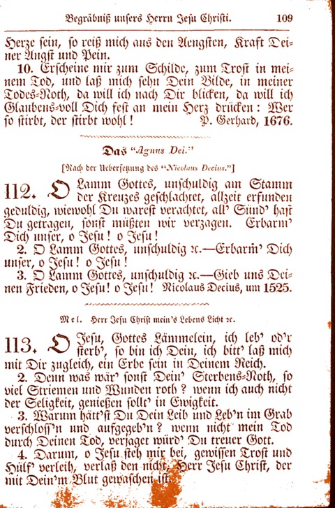 Evangelisch-Lutherisches Gesang-Buch: worin die gebräuchlichsten alten Kirchen-Lieder Dr. M. Lutheri und anderer reinen lehrer und zeugen Gottes, zur Befoerderung der wahren ... (2. verm. Aus.) page 109