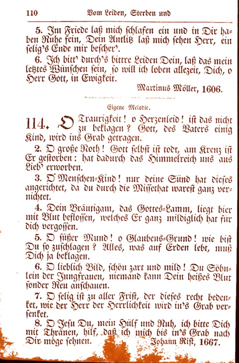 Evangelisch-Lutherisches Gesang-Buch: worin die gebräuchlichsten alten Kirchen-Lieder Dr. M. Lutheri und anderer reinen lehrer und zeugen Gottes, zur Befoerderung der wahren ... (2. verm. Aus.) page 110