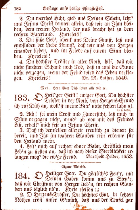 Evangelisch-Lutherisches Gesang-Buch: worin die gebräuchlichsten alten Kirchen-Lieder Dr. M. Lutheri und anderer reinen lehrer und zeugen Gottes, zur Befoerderung der wahren ... (2. verm. Aus.) page 182